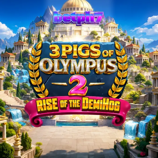 Isang makulay na visual representation ng 3 Pigs of Olympus 2 na nagpapakita ng mga divine pig characters sa isang mythic na setting.